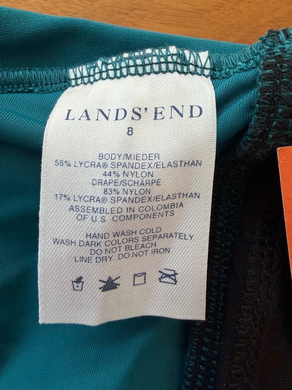 NWT Lands End Slendersuit Teal Ruched One Piece Swimsuit Sz 8 Peacock Blue Green - Picture 4 of 10